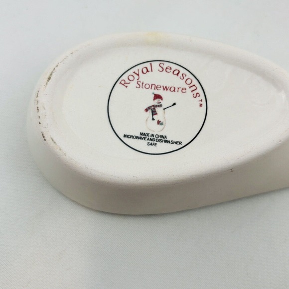 Royal Seasons Snowmen Spoon Rest Red Band Dots‎ Green Trim Stoneware - Picture 7 of 9